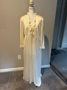 Long Cream Ruffled Robe - Women’s Intimates & Sleepwear with matching gown.
